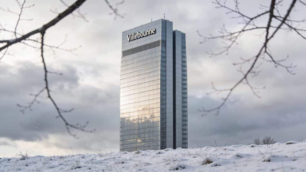 Gratte-ciel de Villeurbanne sous un ciel nuageux par temps hivernal