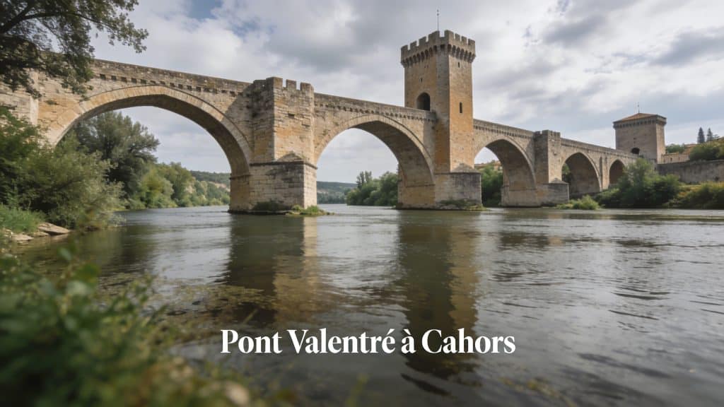 Pont Valentré à Cahors sous un ciel d’été légèrement nuageux