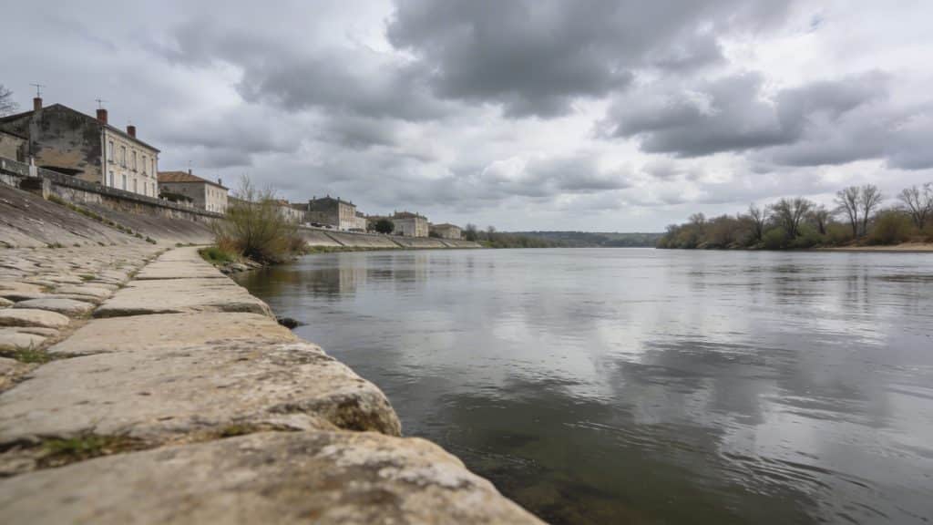 Quais de la Dordogne à Libourne sous un ciel nuageux