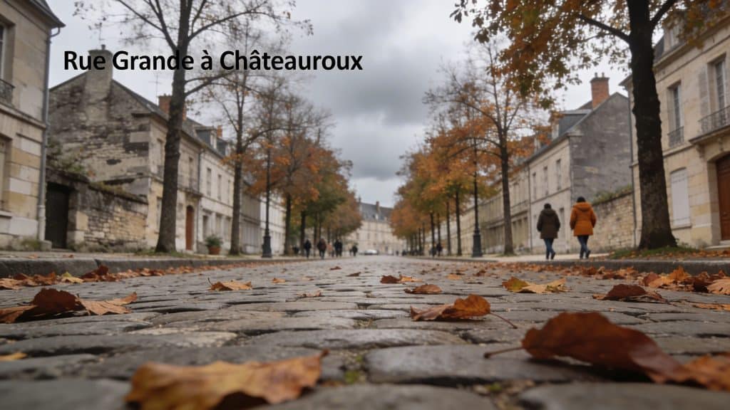 Rue Grande à Châteauroux sous un ciel gris d’automne