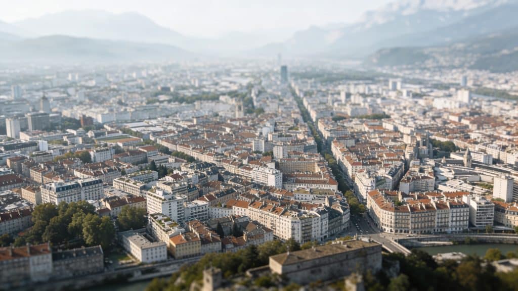 Vue aerienne de Grenoble avec immeubles denses