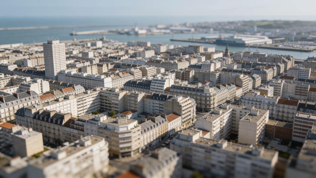 Vue aerienne du Havre avec immeubles denses