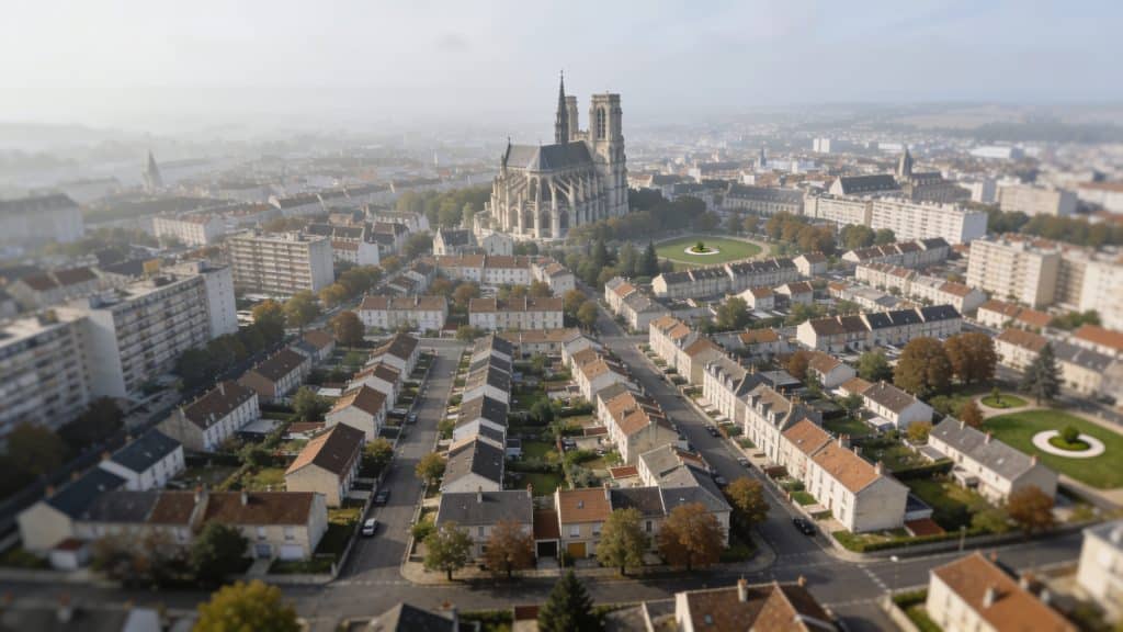 Vue aerienne de Reims avec quartiers residentiels