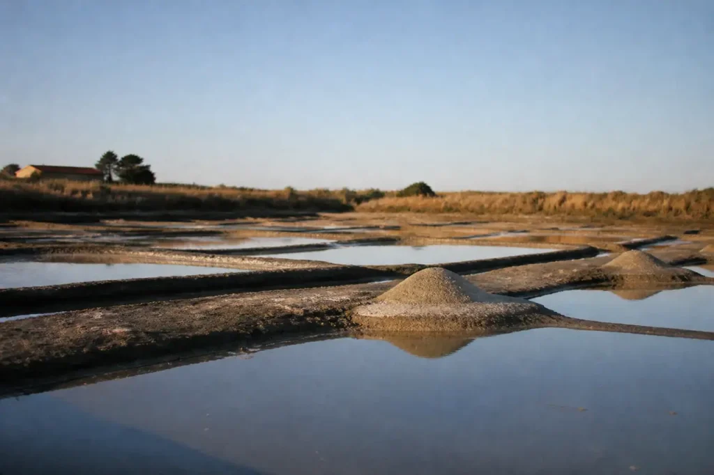 Bassins de marais salants sous un ciel bleu