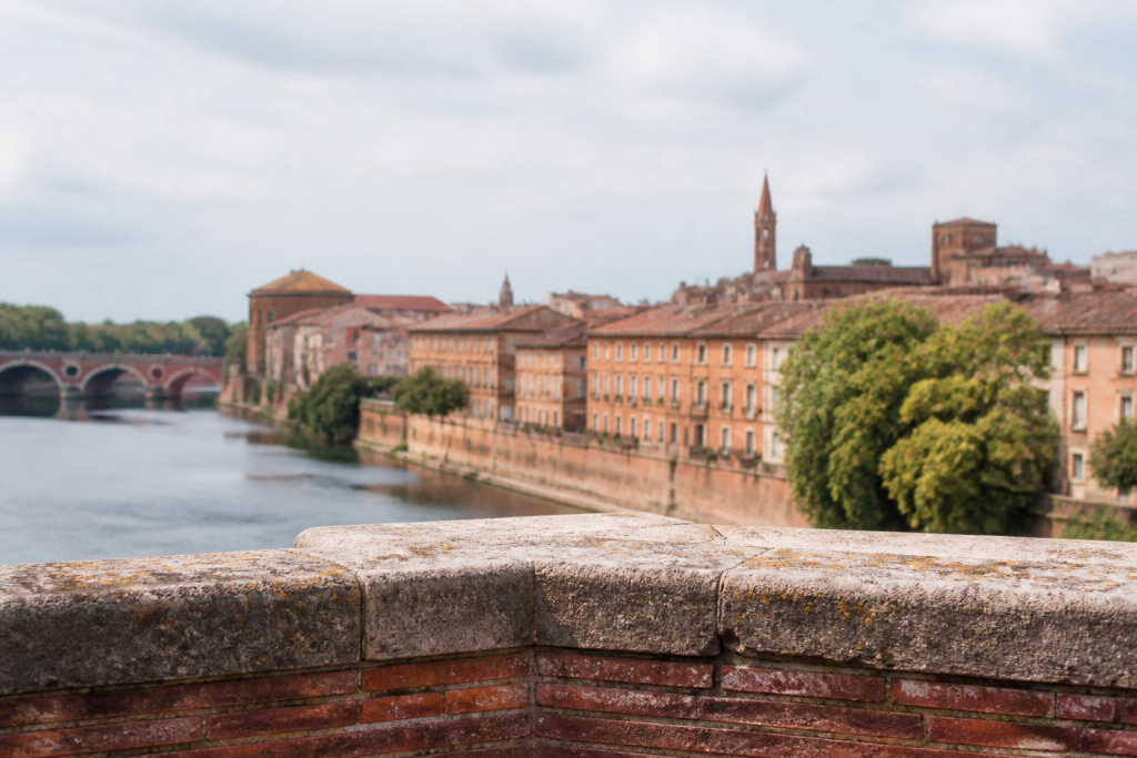 Briques roses de Toulouse vues depuis un pont